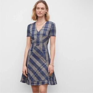 Club Monaco Plaid Seamed V-neck Dress Size 6